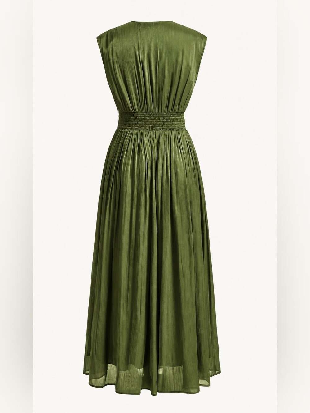 New Metallic Sequin Beaded 3D Flower Maxi Dress Ruched Waist Olive Green - Picture 11 of 15